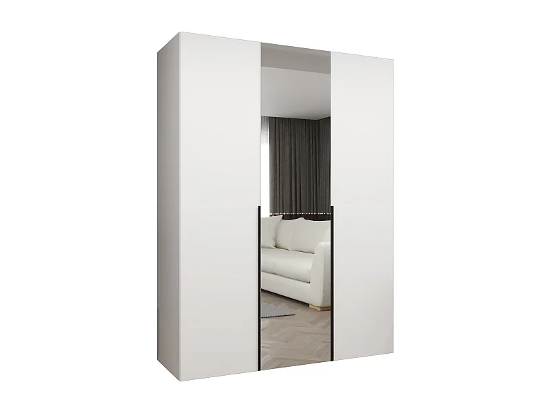 Drehtürenschrank Alicante 2 202/150/52 3-türig (Weiß + Griffe: Schwarz)