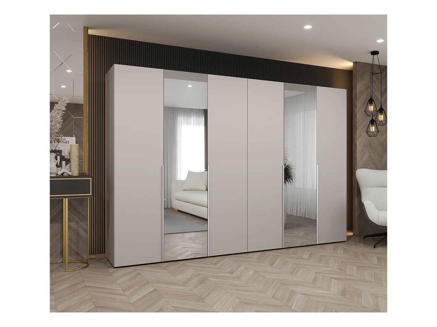 Drehtürenschrank Alicante 2 202/300/52 6-türig (Kaschmir + Griffe: Kaschmir)