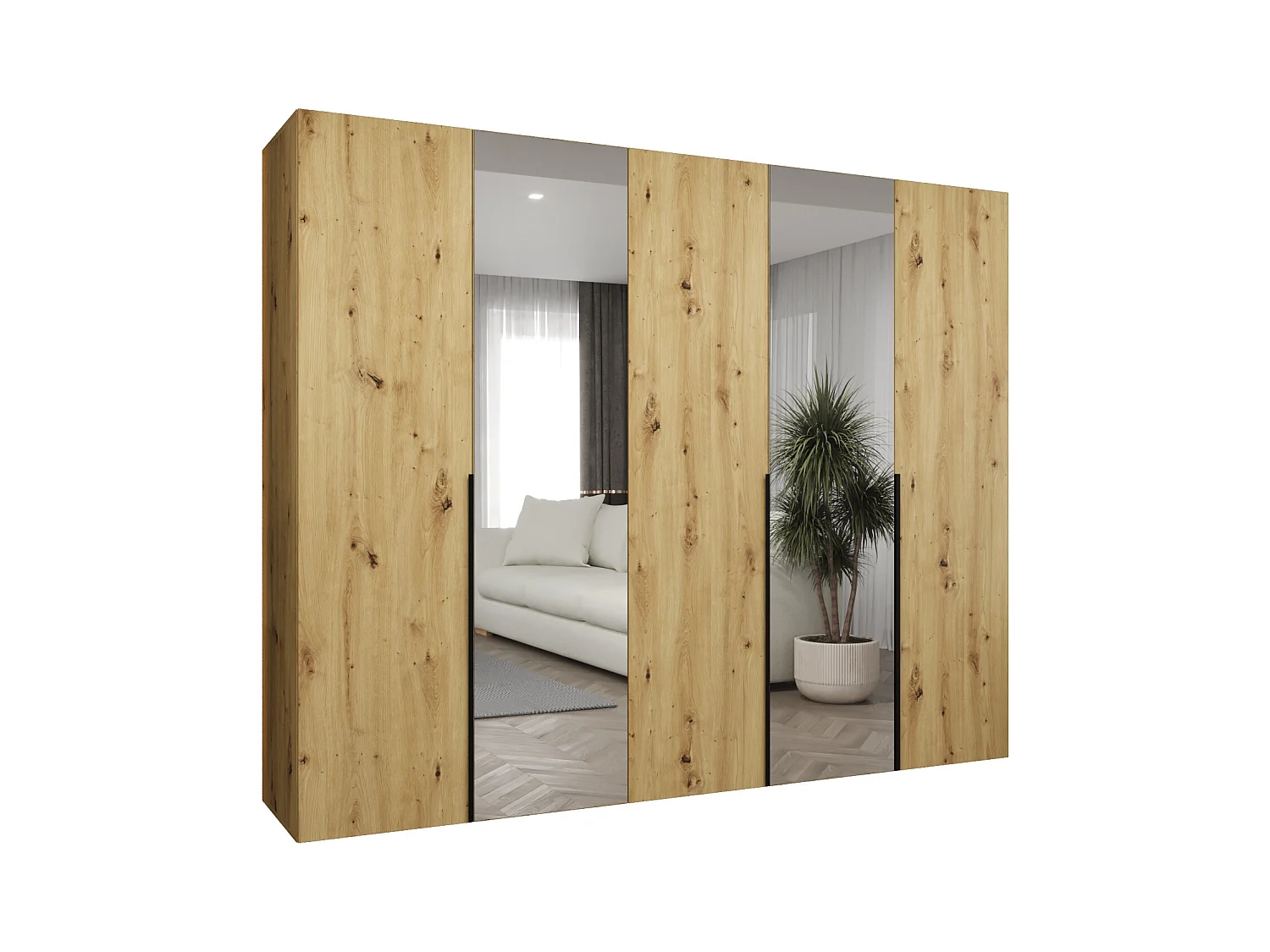 Drehtürenschrank Alicante 2 202/250/52 5-türig (Artisan Eiche + Griffe: Schwarz)