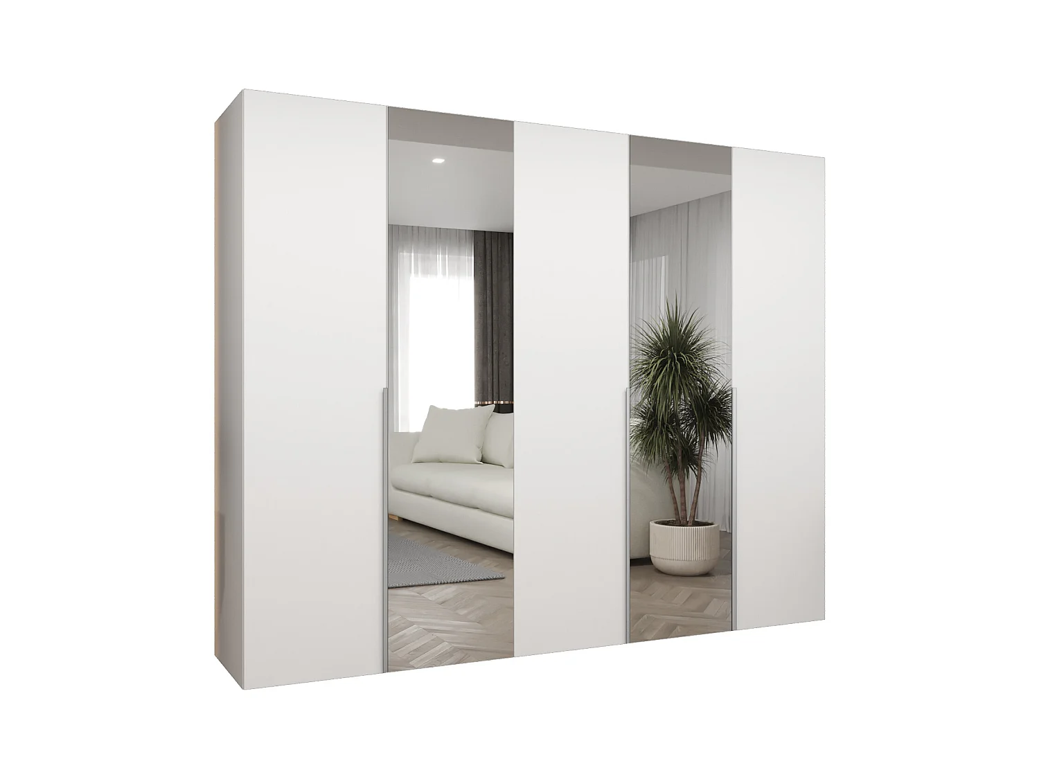 Drehtürenschrank Alicante 2 202/250/52 5-türig (Weiß + Griffe: Kaschmir)