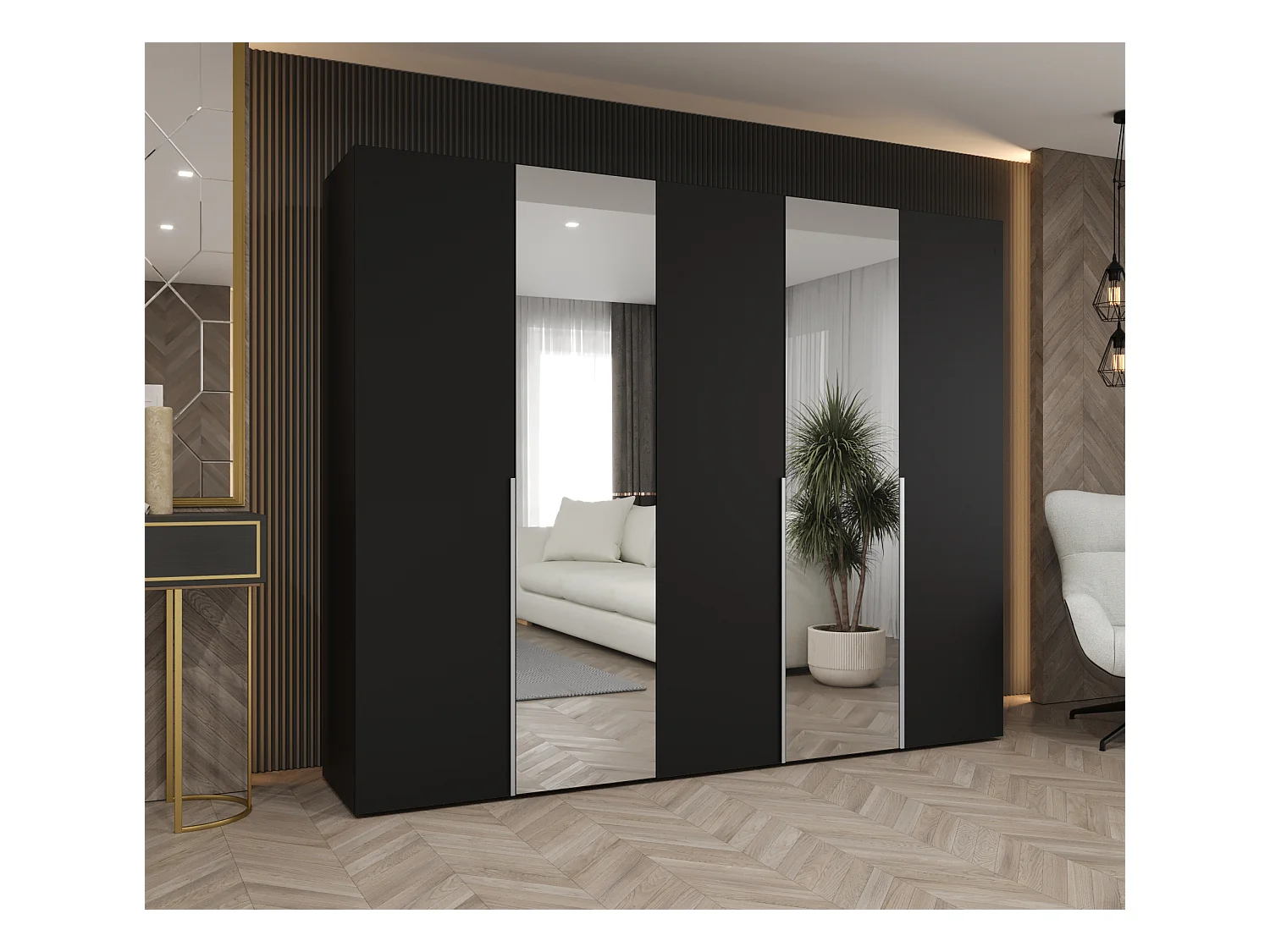 Draaideurkast Alicante 2 202/250/52 5-deurs  (wit/goud)