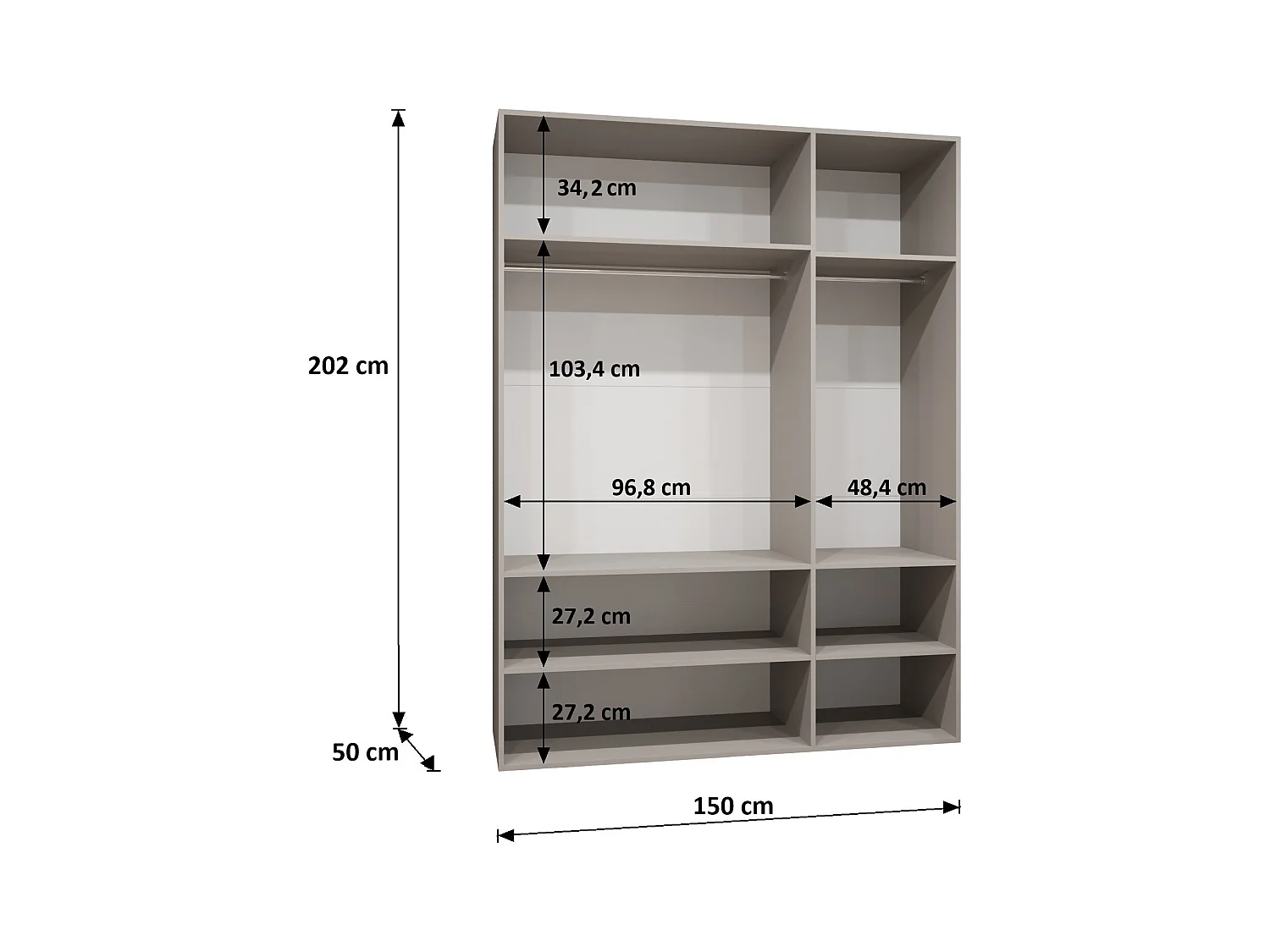 Drehtürenschrank Alicante 2 202/200/52 4-türig (Weiß + Griffe: Schwarz)
