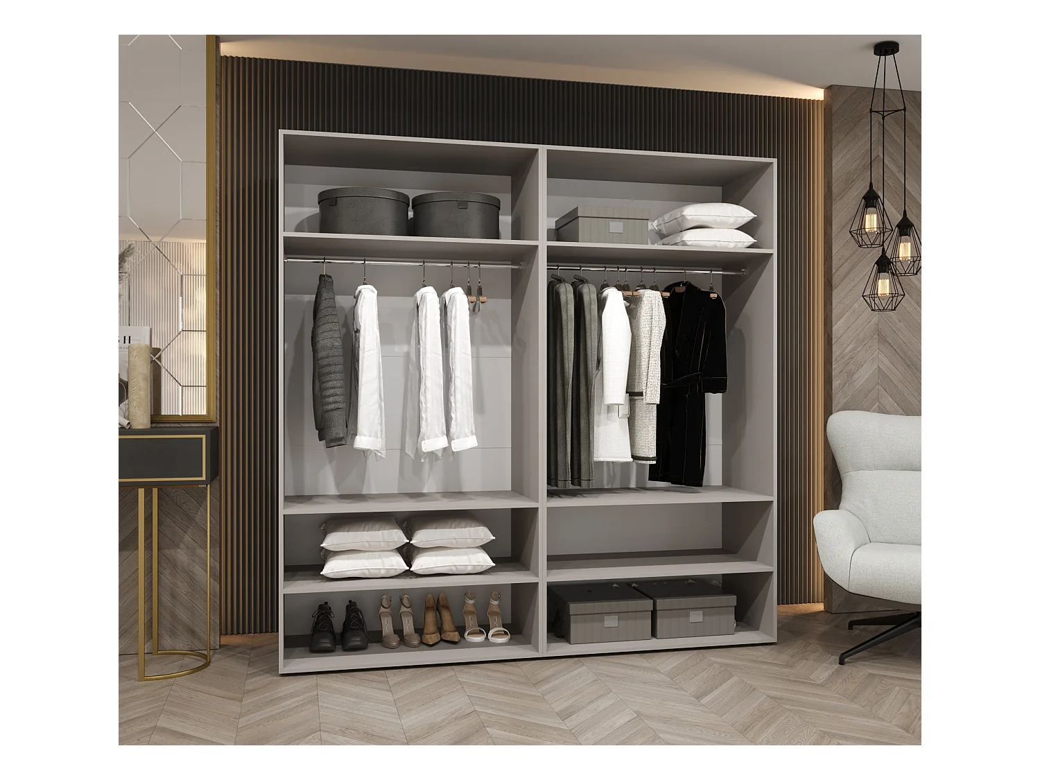 Drehtürenschrank Alicante 2 202/200/52 4-türig (Kaschmir + Griffe: Gold)