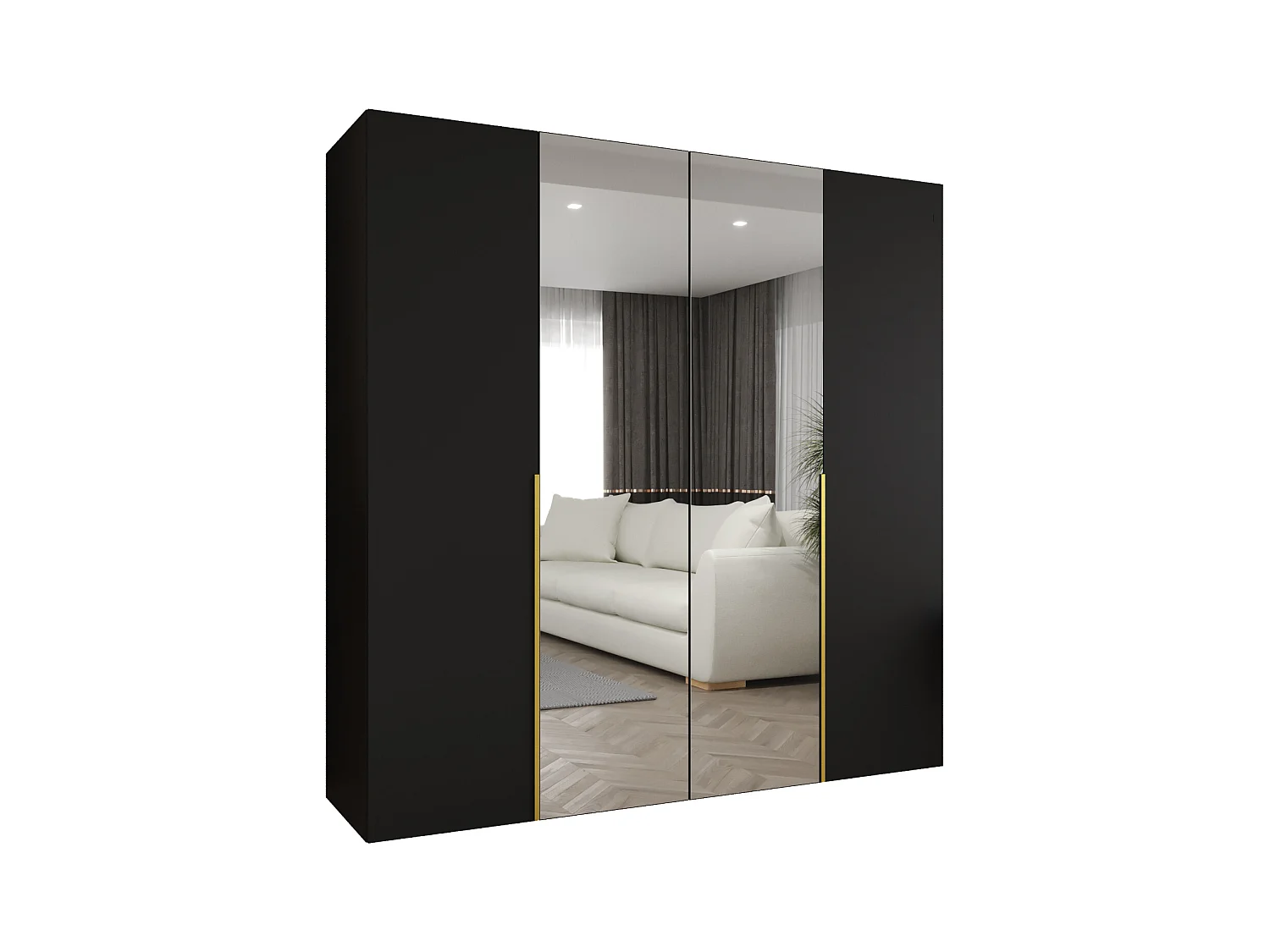 Drehtürenschrank Alicante 2 202/200/52 4-türig (Schwarz|Gold)