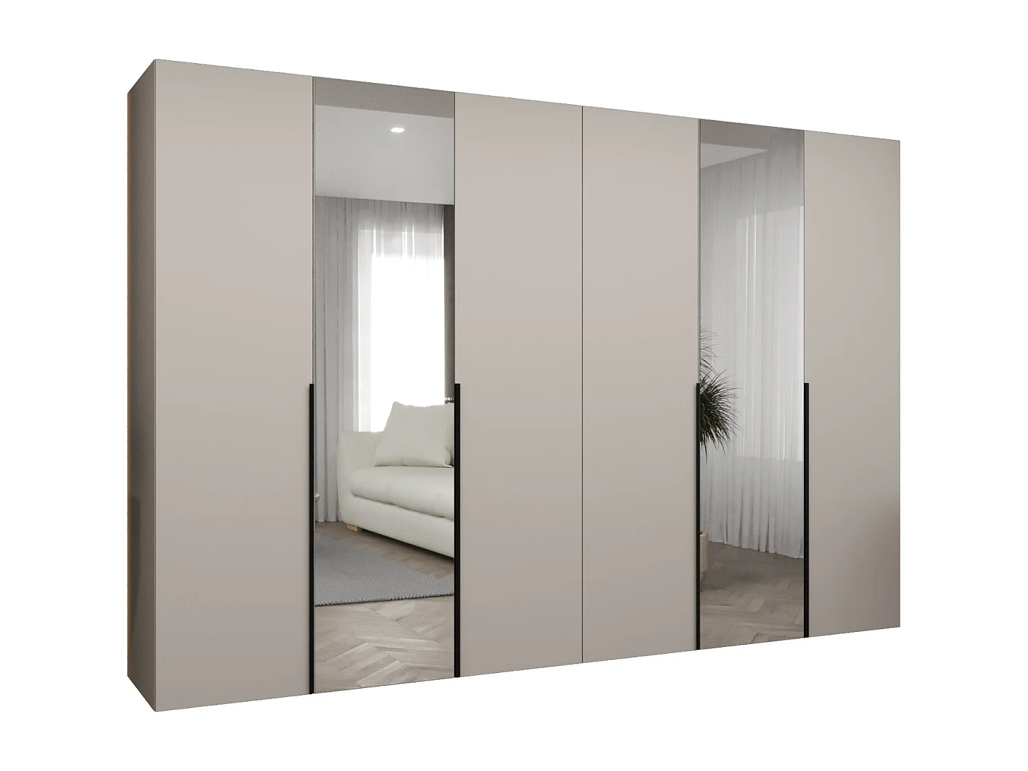 Drehtürenschrank Alicante 2 202/300/52 6-türig (Kaschmir + Griffe: Schwarz)