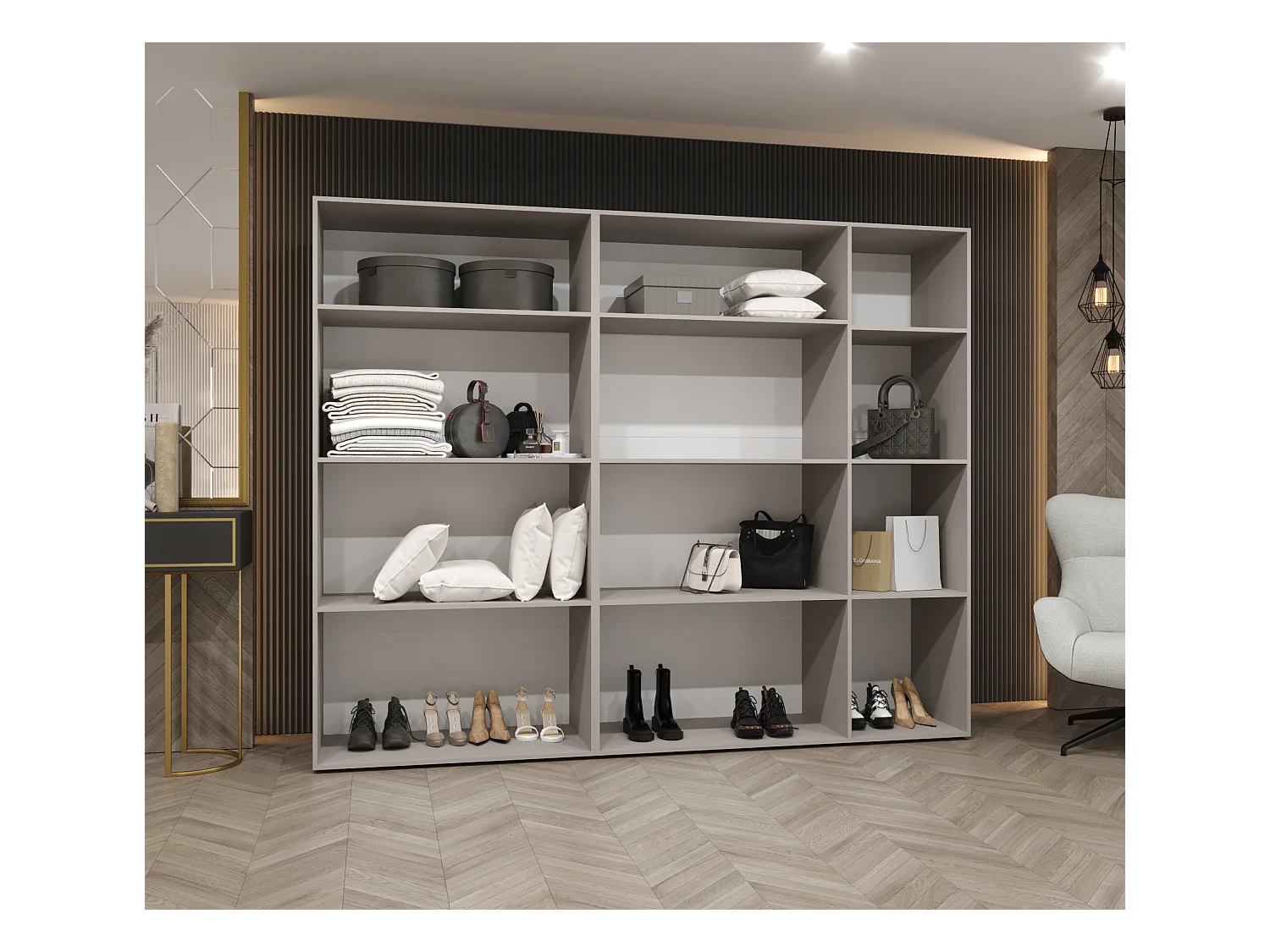 Drehtürenschrank Alicante 2 202/250/52 5-türig (Kaschmir + Griffe: Gold)