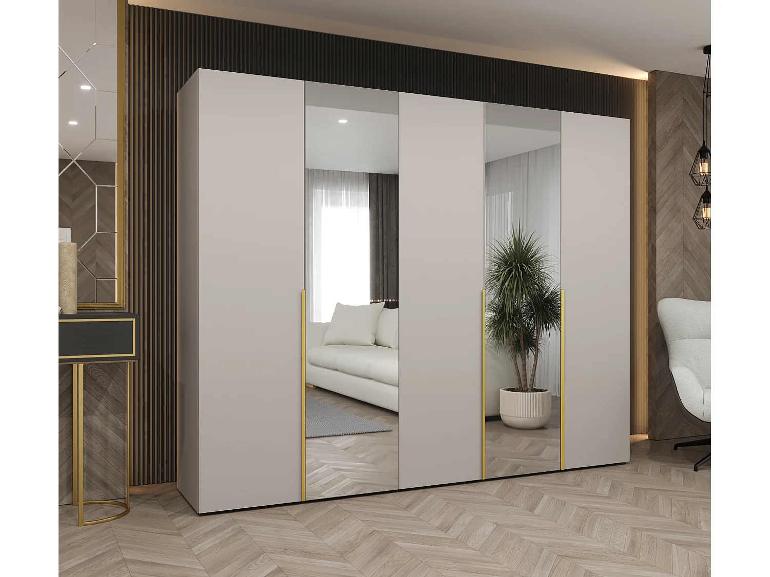 Draaideurkast Alicante 2 202/250/52 5-deurs  (kasjmier/goud)