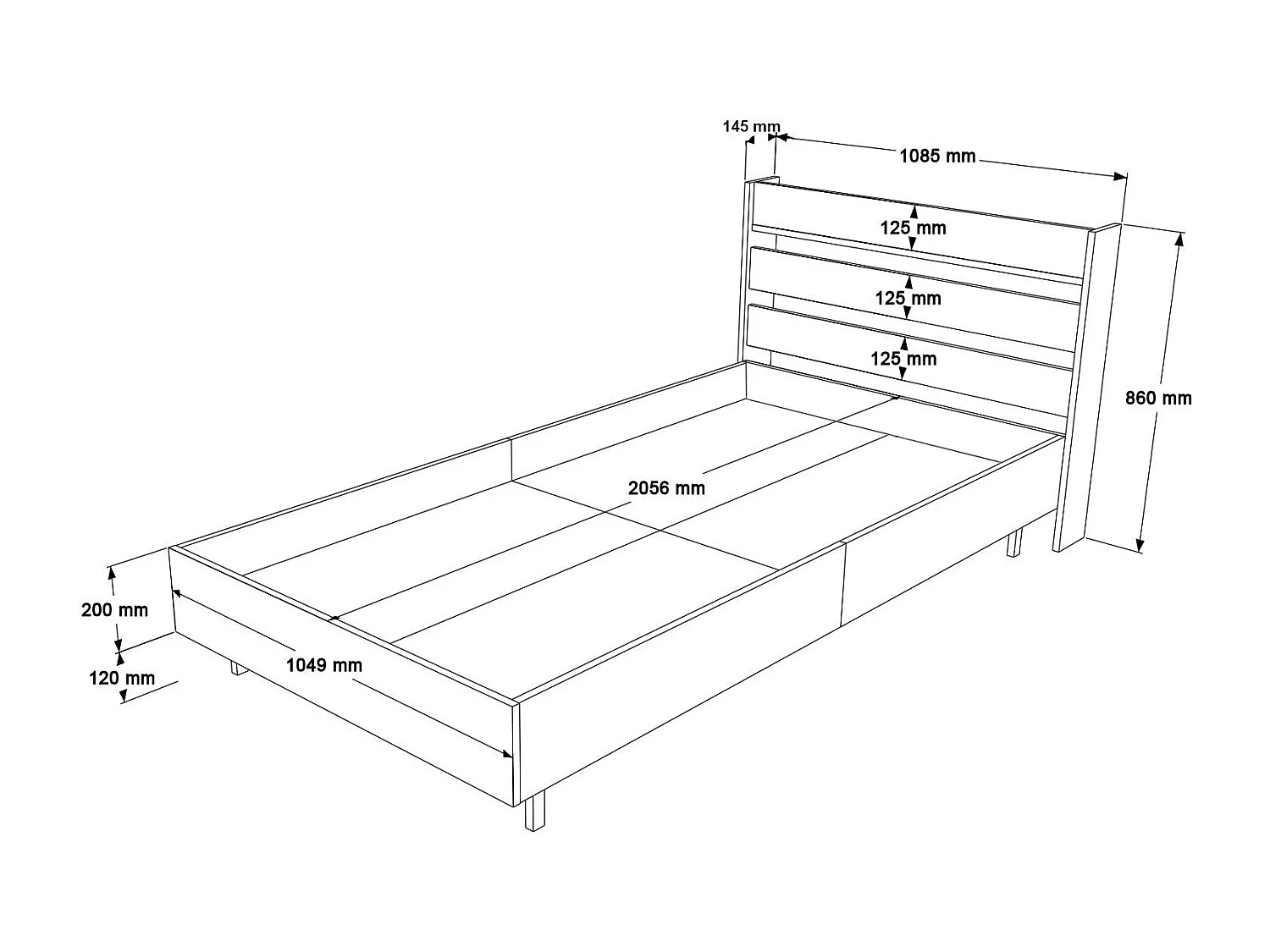 Letto Kailua AE112, Singolo, Nocciola, 90x200, Truciolare laminato, 109x206x86cm