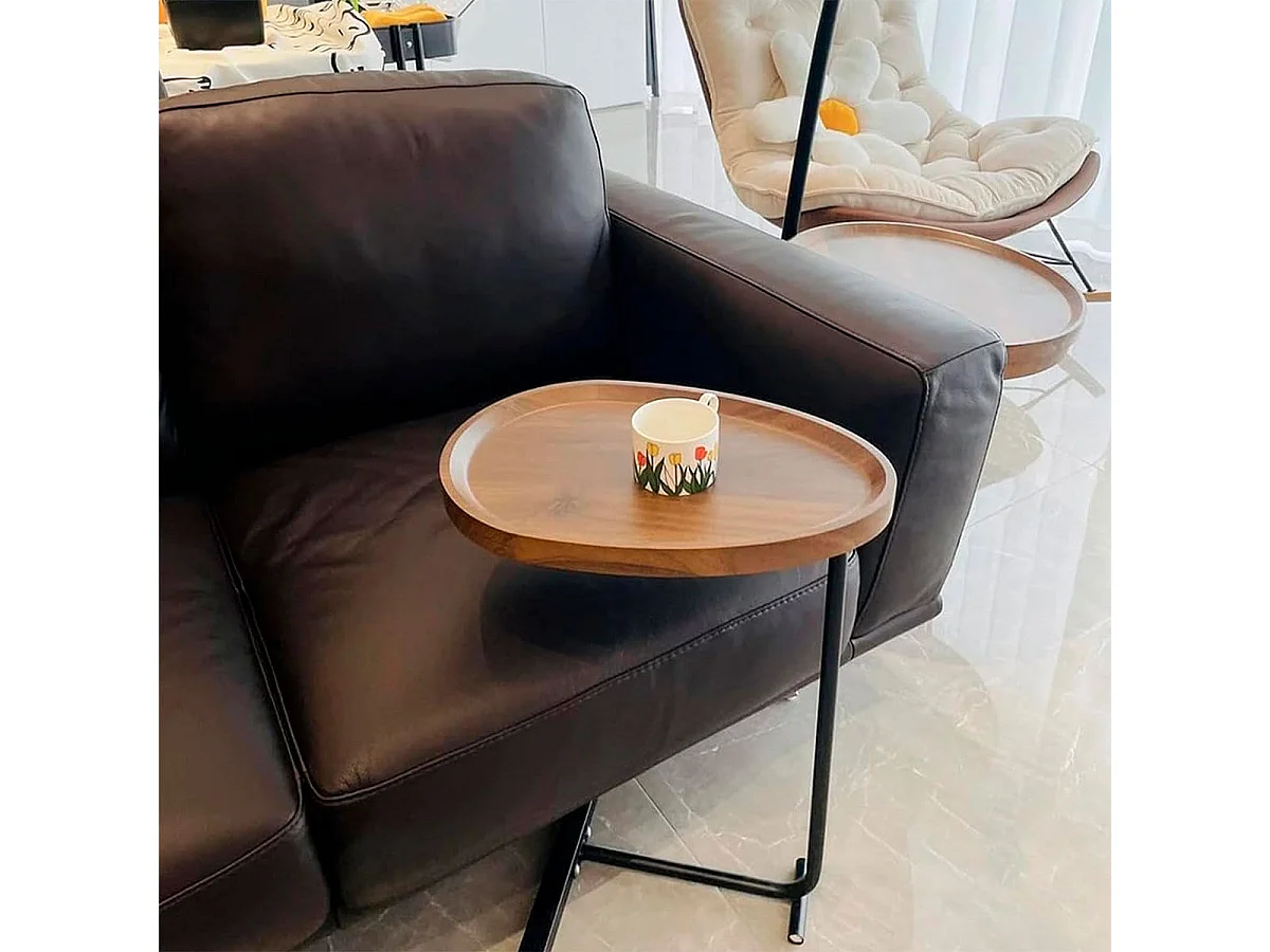 Mesa auxiliar base pedestal natural/negro 60x30x32 cm