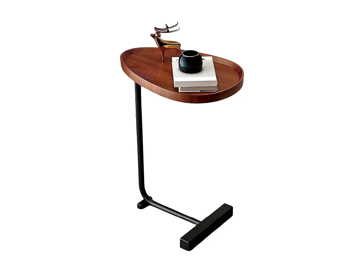 Mesa auxiliar base pedestal natural/negro 60x30x32 cm