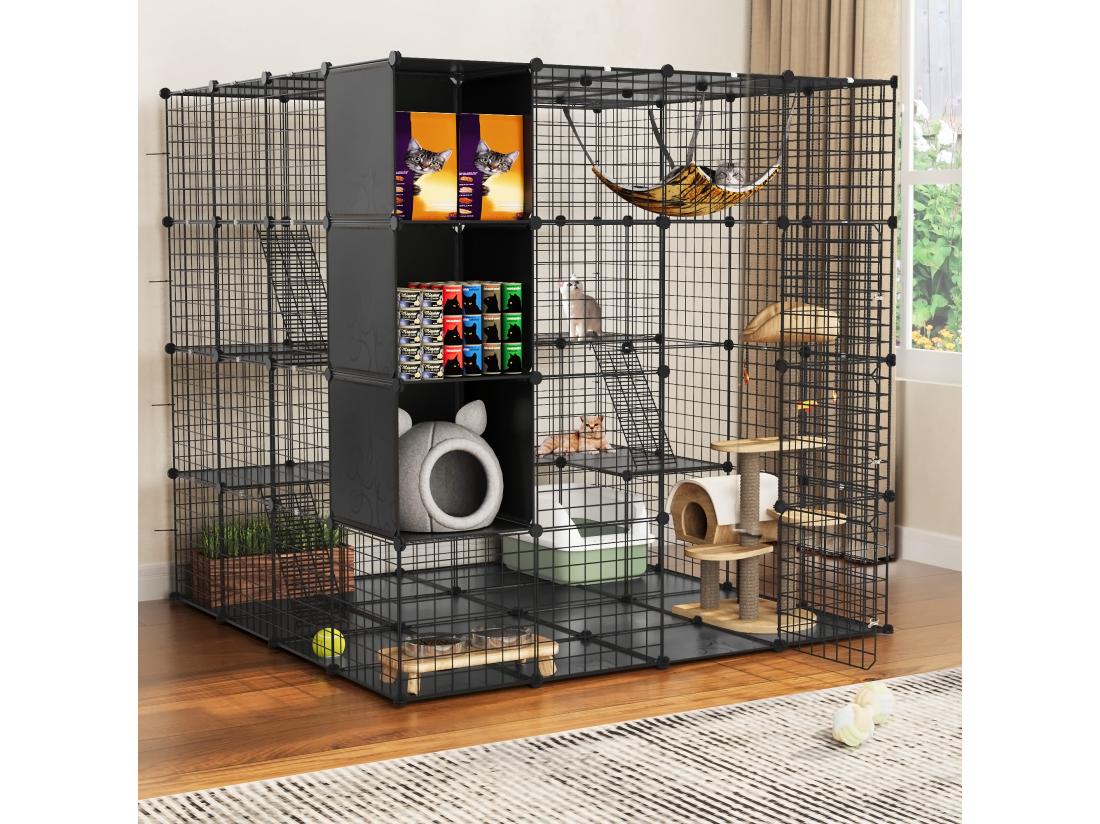 vente unique YITAHOME Cage à chat pour l'extérieur et l'intérieur - 140x140x140-3 niveaux - pour 1-2 chats - Lapin - Noir