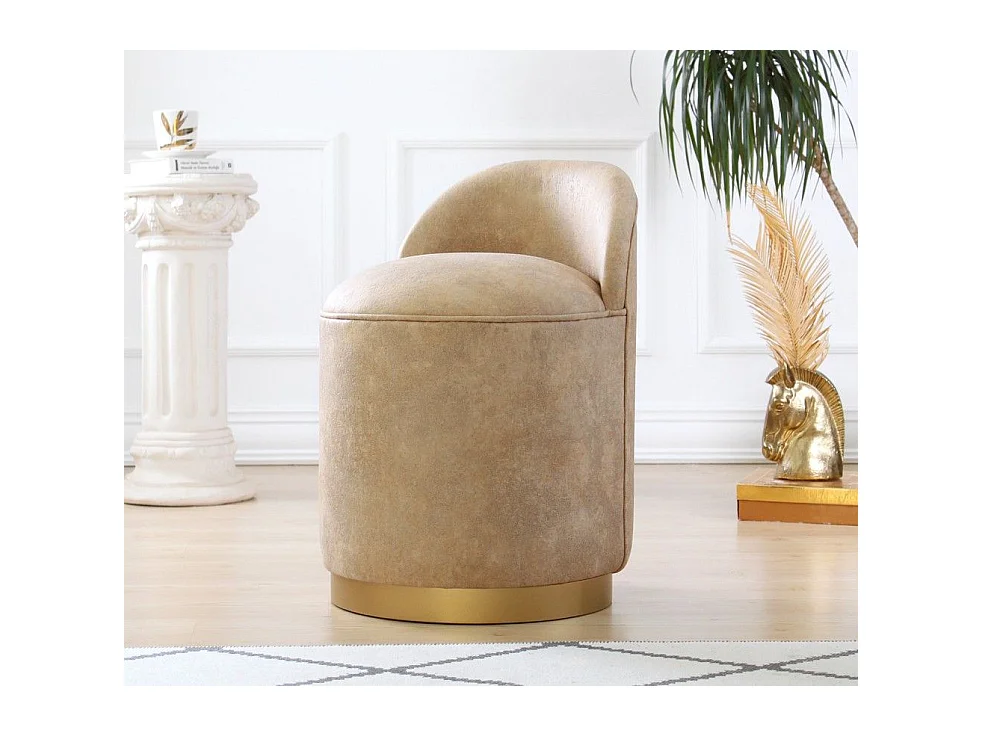 Puf Altadena 221, De color marrón claro, 70cm, Diámetro: 45, Cuero ecológico