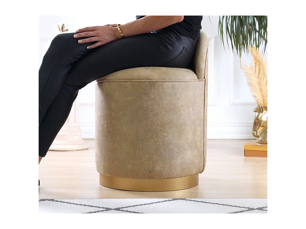 Puf Altadena 221, De color marrón claro, 70cm, Diámetro: 45, Cuero ecológico