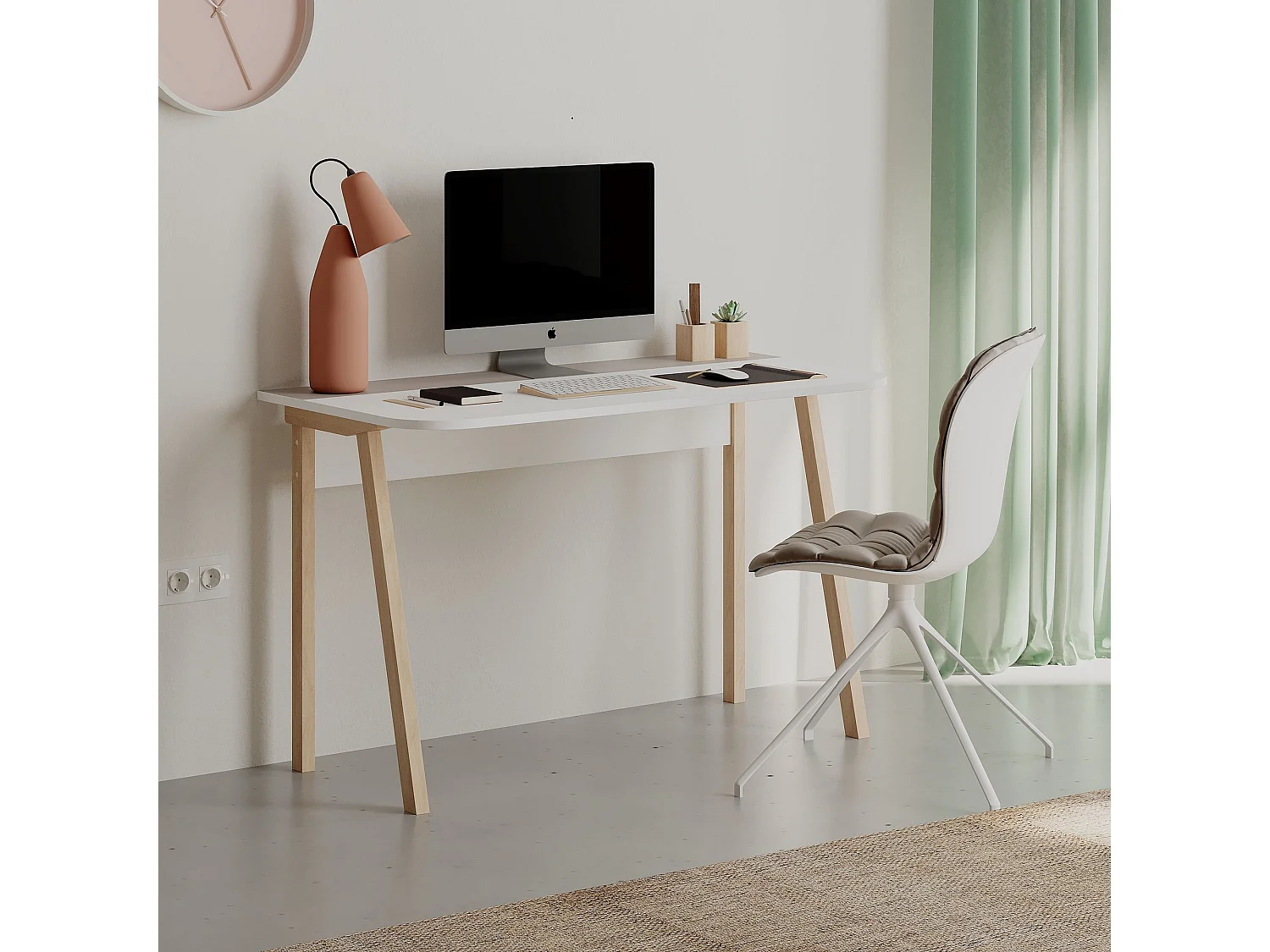 Mesa de oficina Kailua 541, 75x120x60cm, Roble|Gris|Blanco