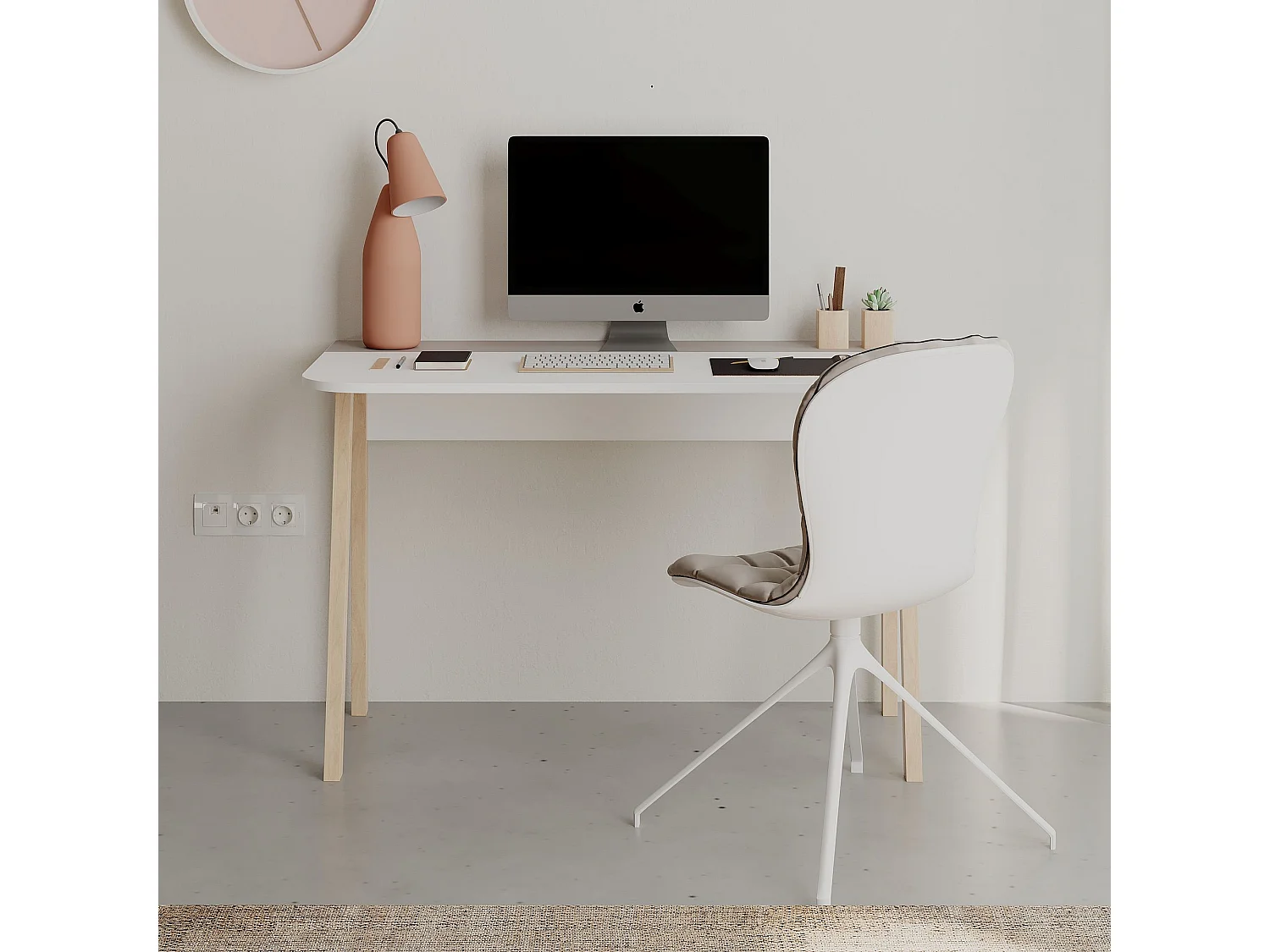 Mesa de oficina Kailua 541, 75x120x60cm, Roble|Gris|Blanco