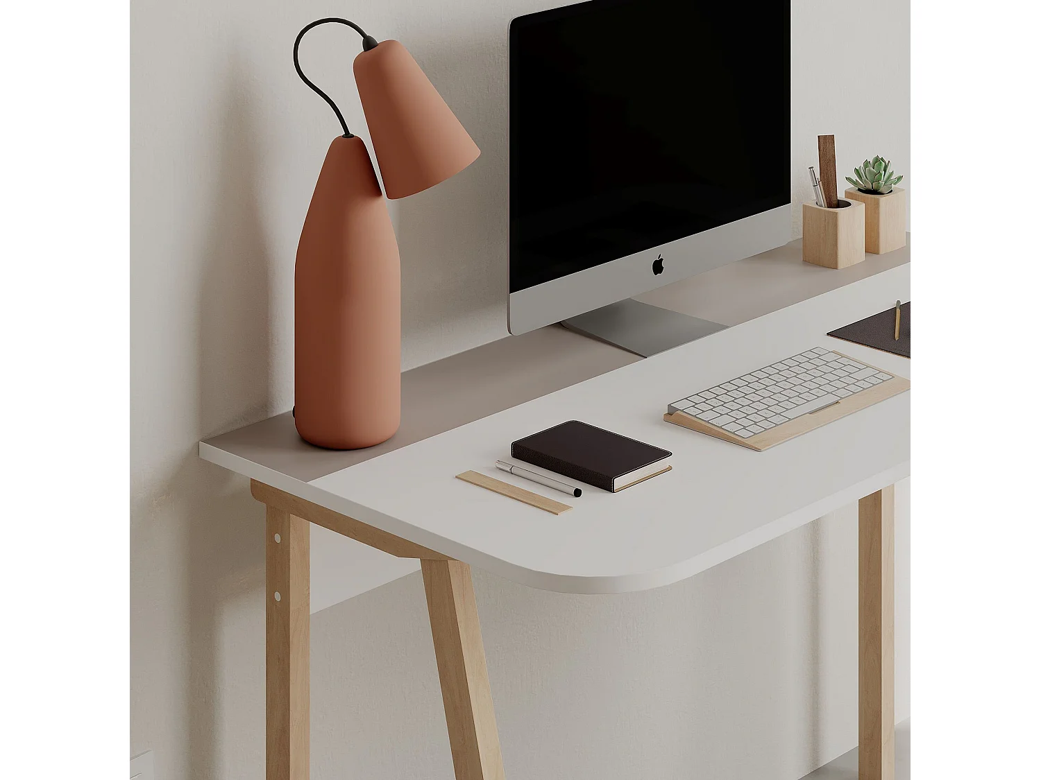 Mesa de oficina Kailua 541, 75x120x60cm, Roble|Gris|Blanco