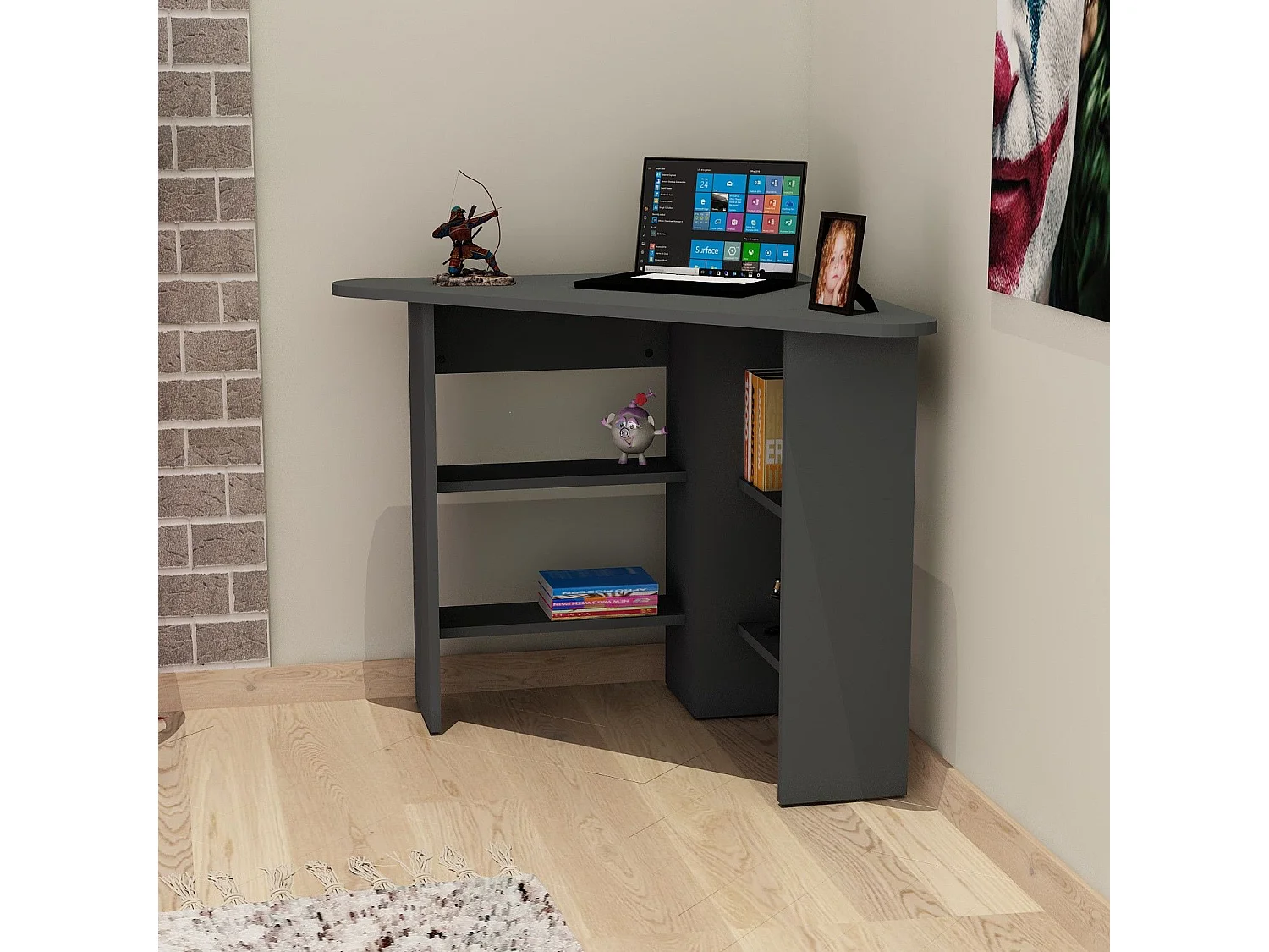 Bureau de coin 4 étagères Seredic L80xP80cm Anthracite
