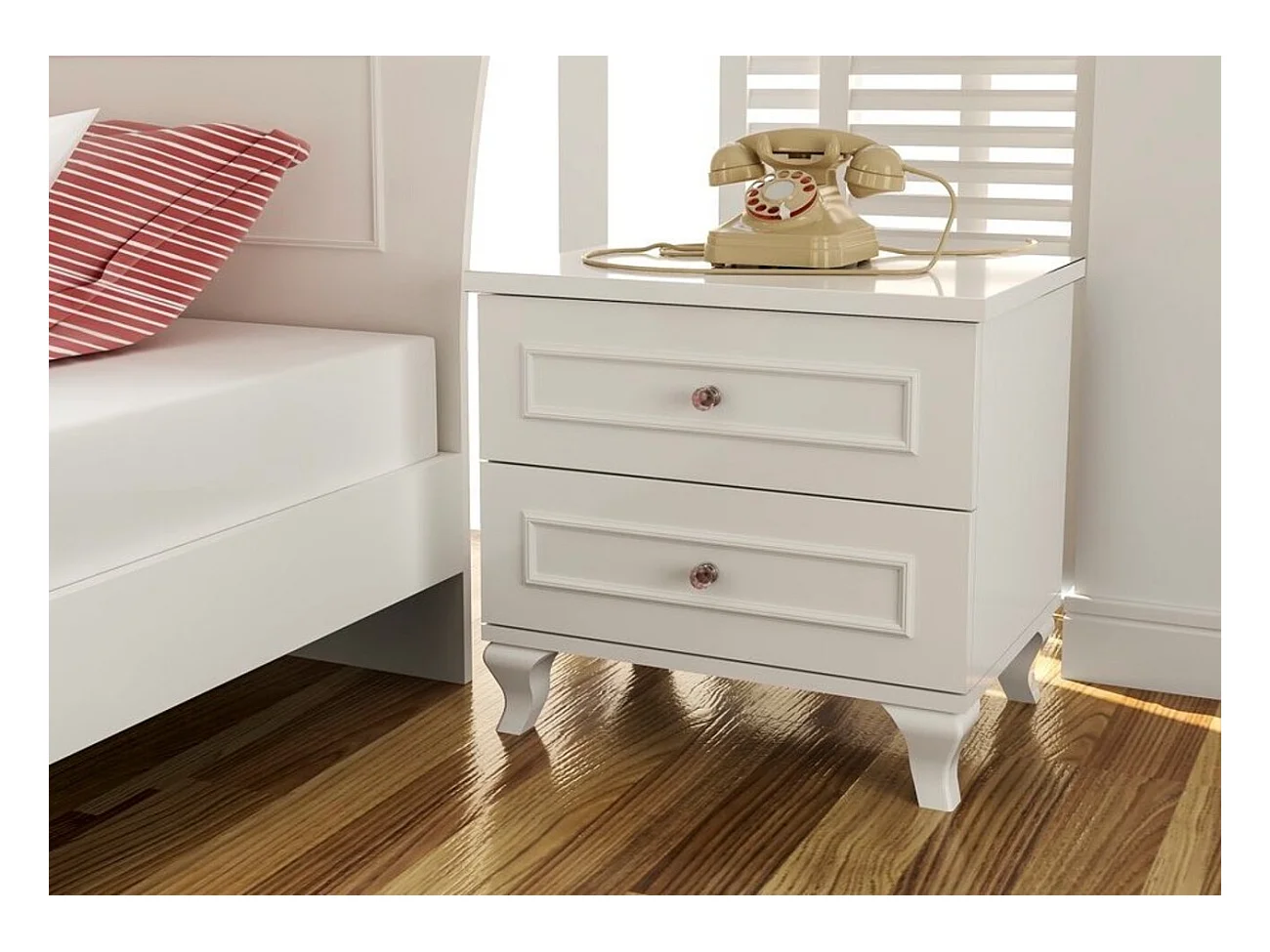 Table de Chevet Beiza Blanche avec Tiroir et Design Classique