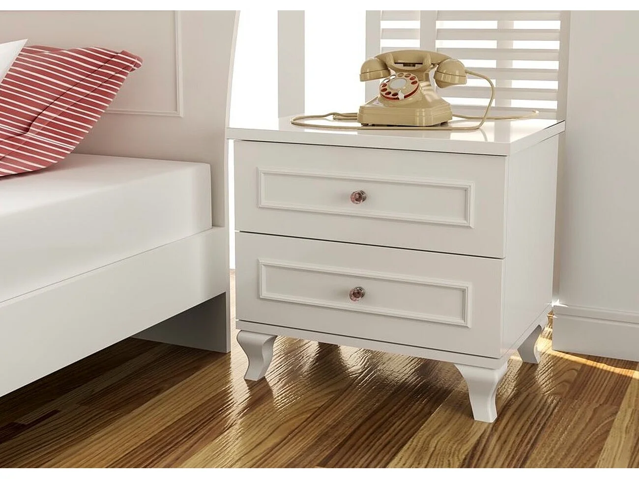 Table de Chevet Beiza Blanche avec Tiroir et Design Classique