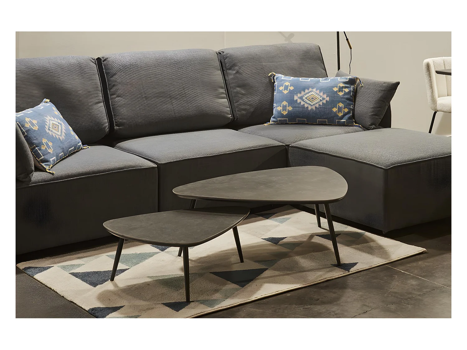 Pack de 2 mesas de centro Ibiza tipo nido tapa cerámica negro 35x150x80 cm Adec