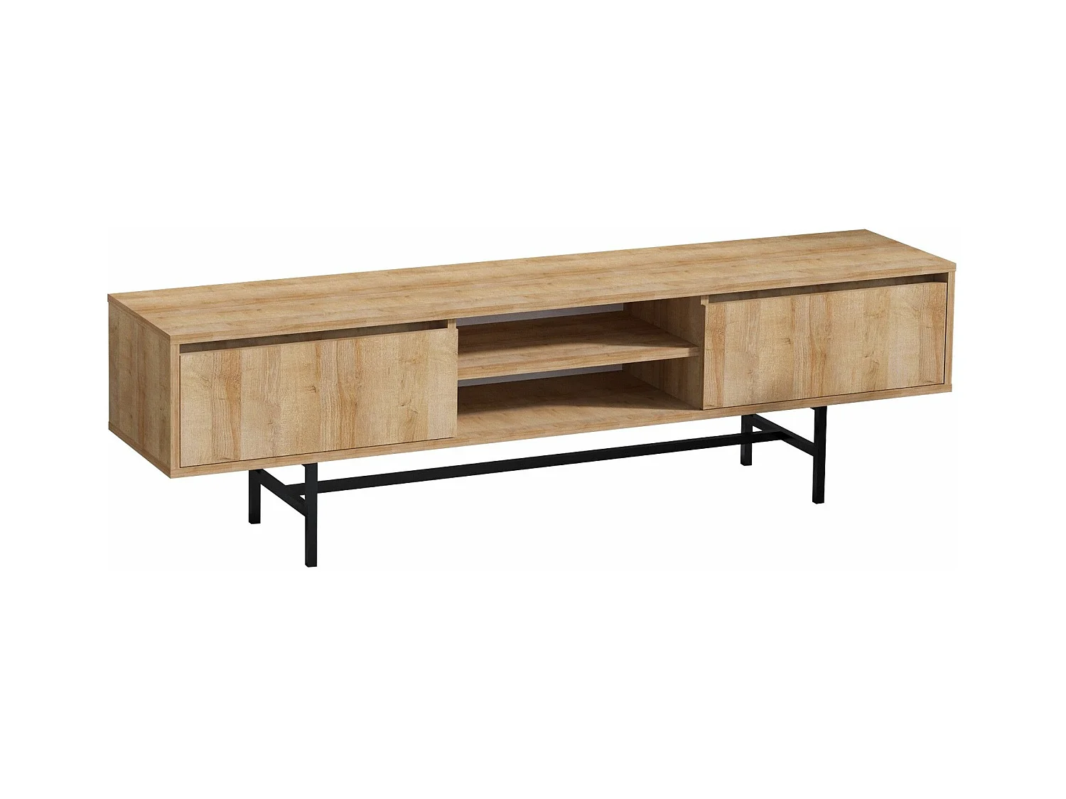 Mesa de tv Kailua V100, Negro|Roble, 180x50x40cm
