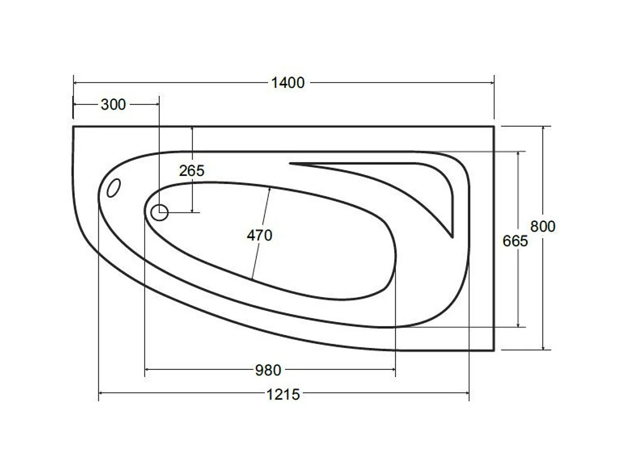 Baignoire d'angle CORNEA 140x80 cm droite avec tablier