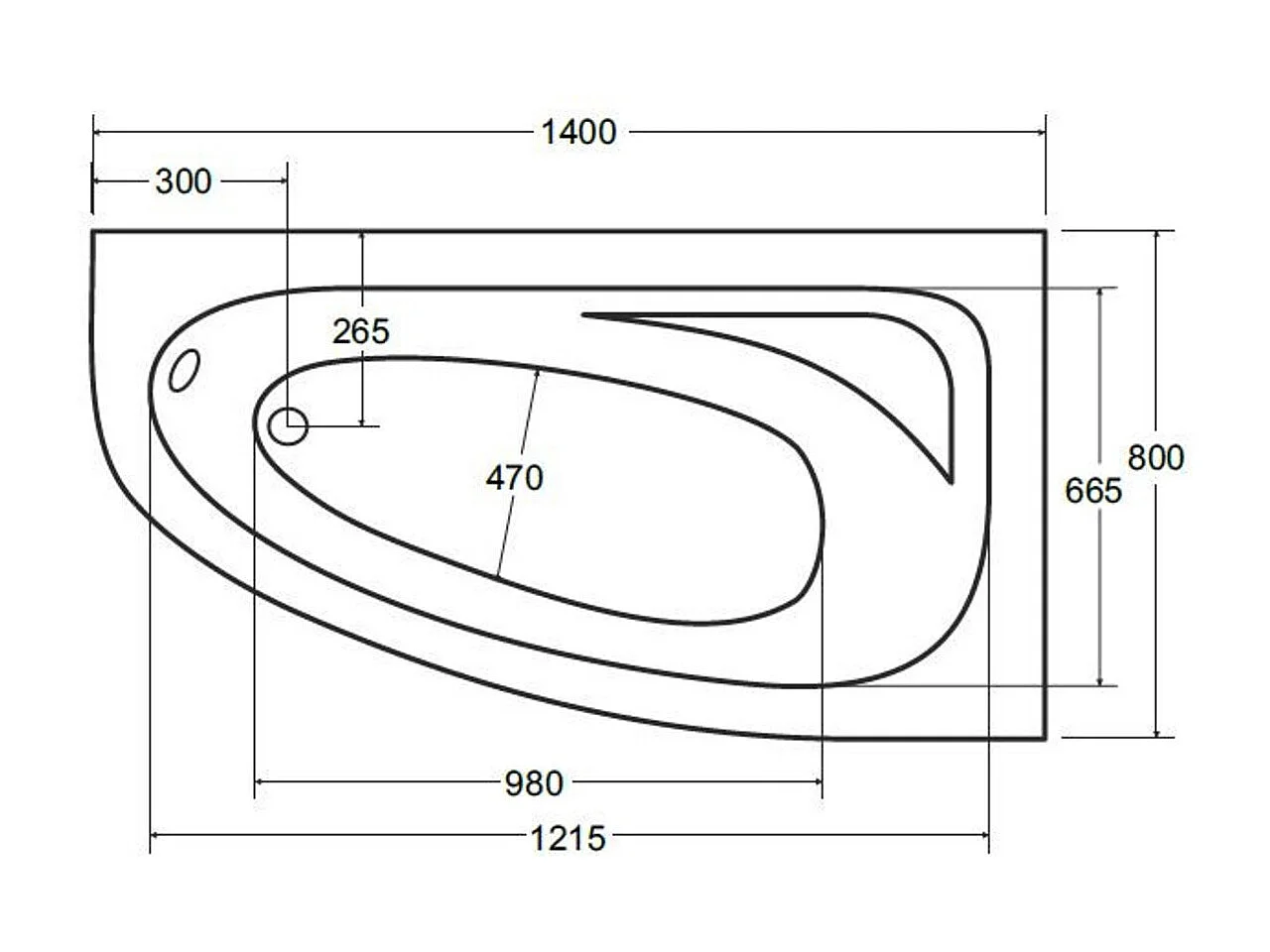 Baignoire d'angle CORNEA 140x80 cm droite avec tablier