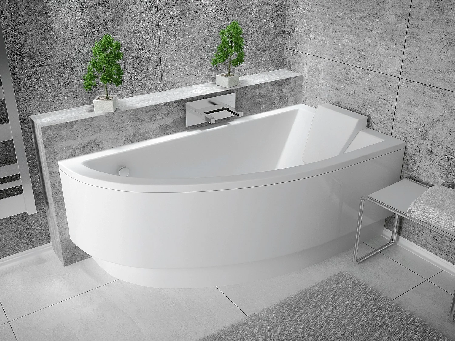 Baignoire d'angle ORIEGA 140 cm droite avec tablier et appui tête