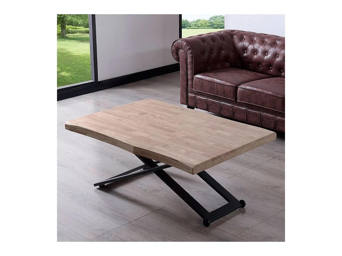 Mesa de centro Zoe elevable con tapa irregular roble Honey/negro 49-76x120x80 cm Adec