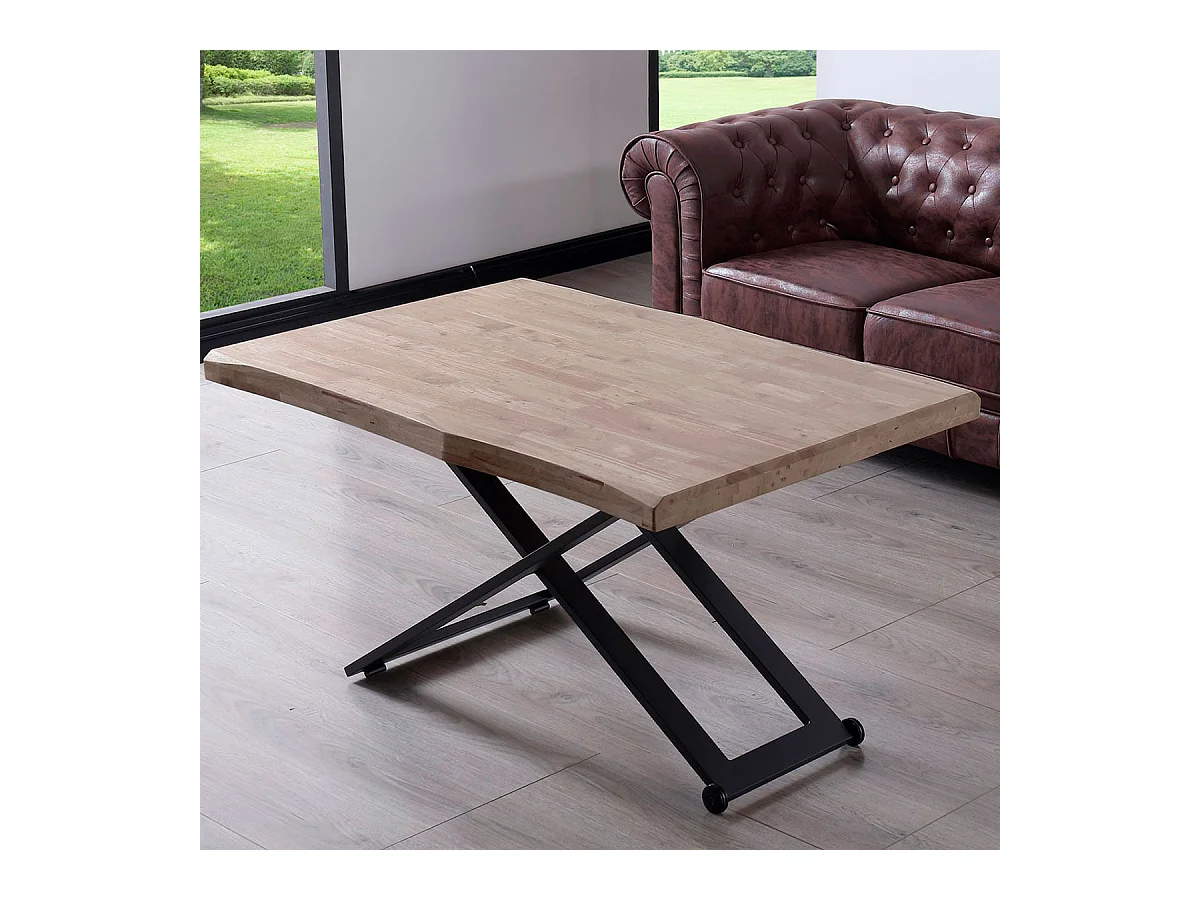 Mesa de centro Zoe elevable con tapa irregular roble Honey/negro 49-76x120x80 cm Adec