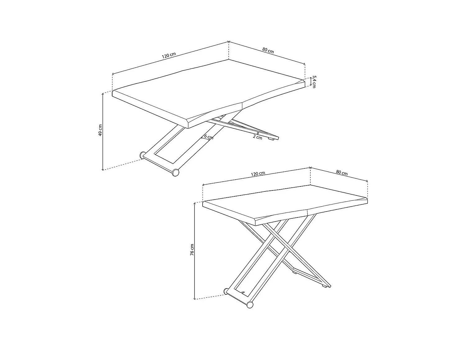 Mesa de centro Zoe elevable con tapa irregular roble Honey/negro 49-76x120x80 cm Adec