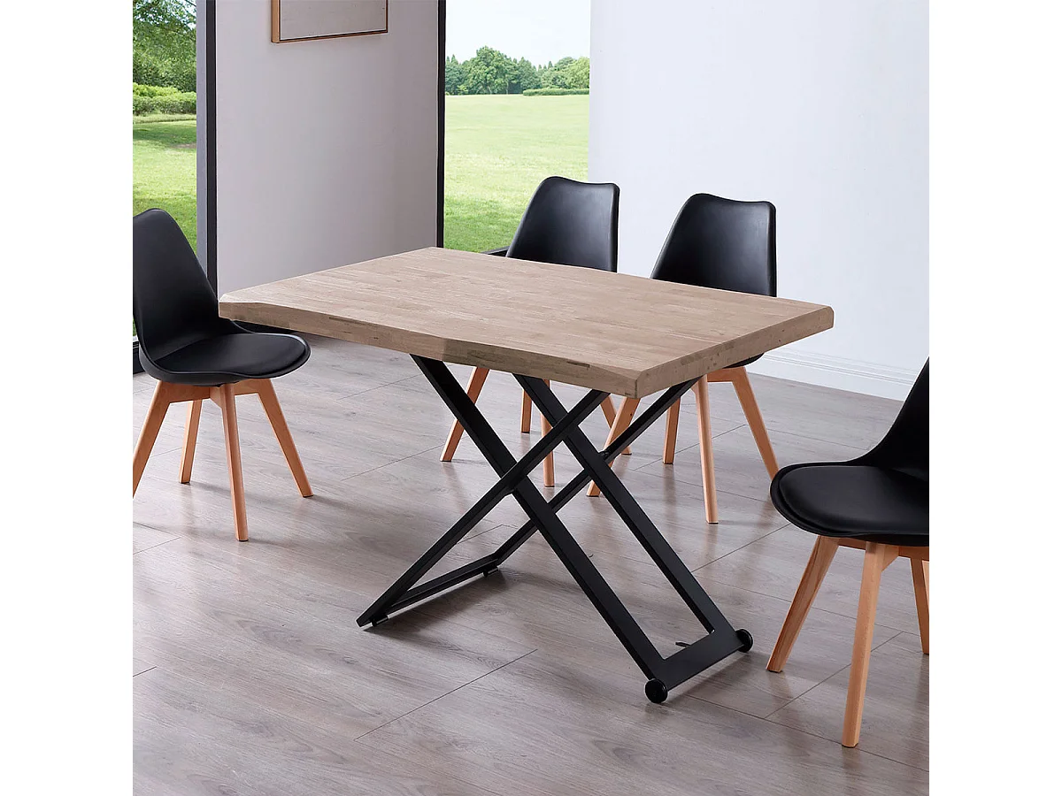 Mesa de centro Zoe elevable con tapa irregular roble Honey/negro 49-76x120x80 cm Adec