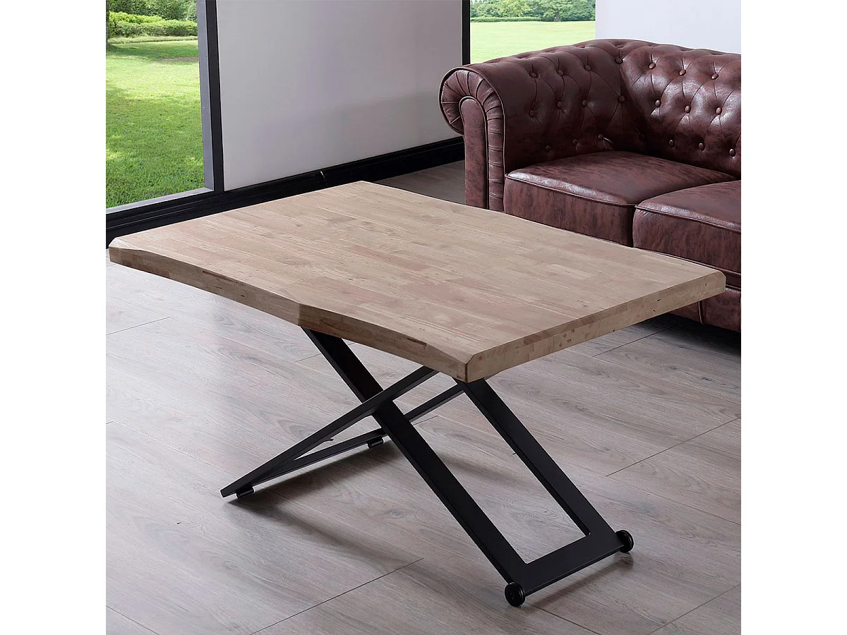 Mesa de centro Zoe elevable con tapa irregular roble Honey/negro 49-76x120x80 cm Adec