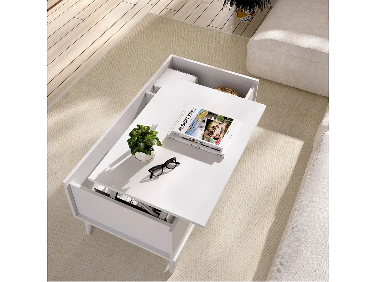 Mesa de centro Ness diseño elevable blanco 41x99x60 cm