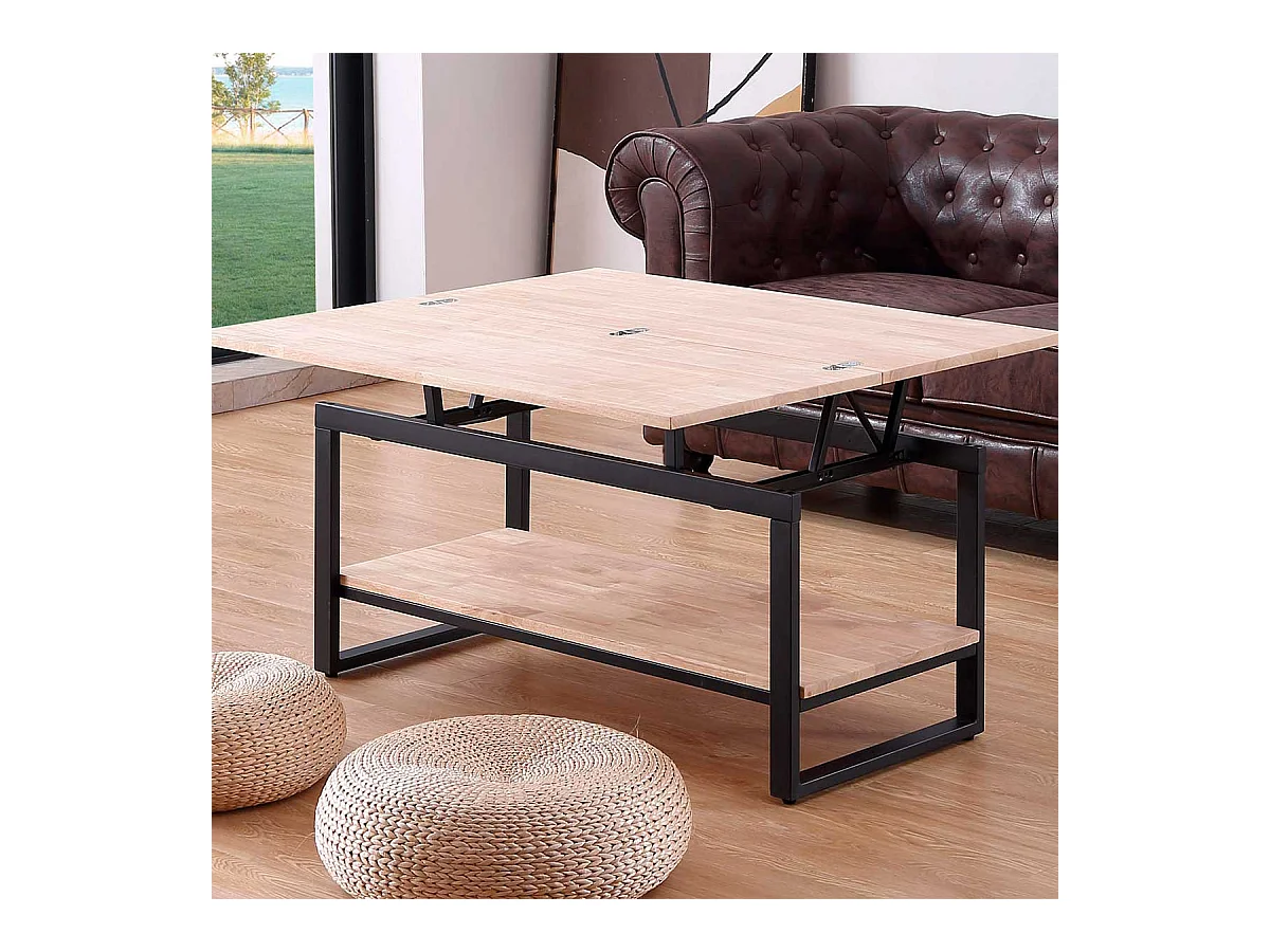 Mesa de centro Steve elevable y extensible + estante inferior roble Nordish/negro Adec