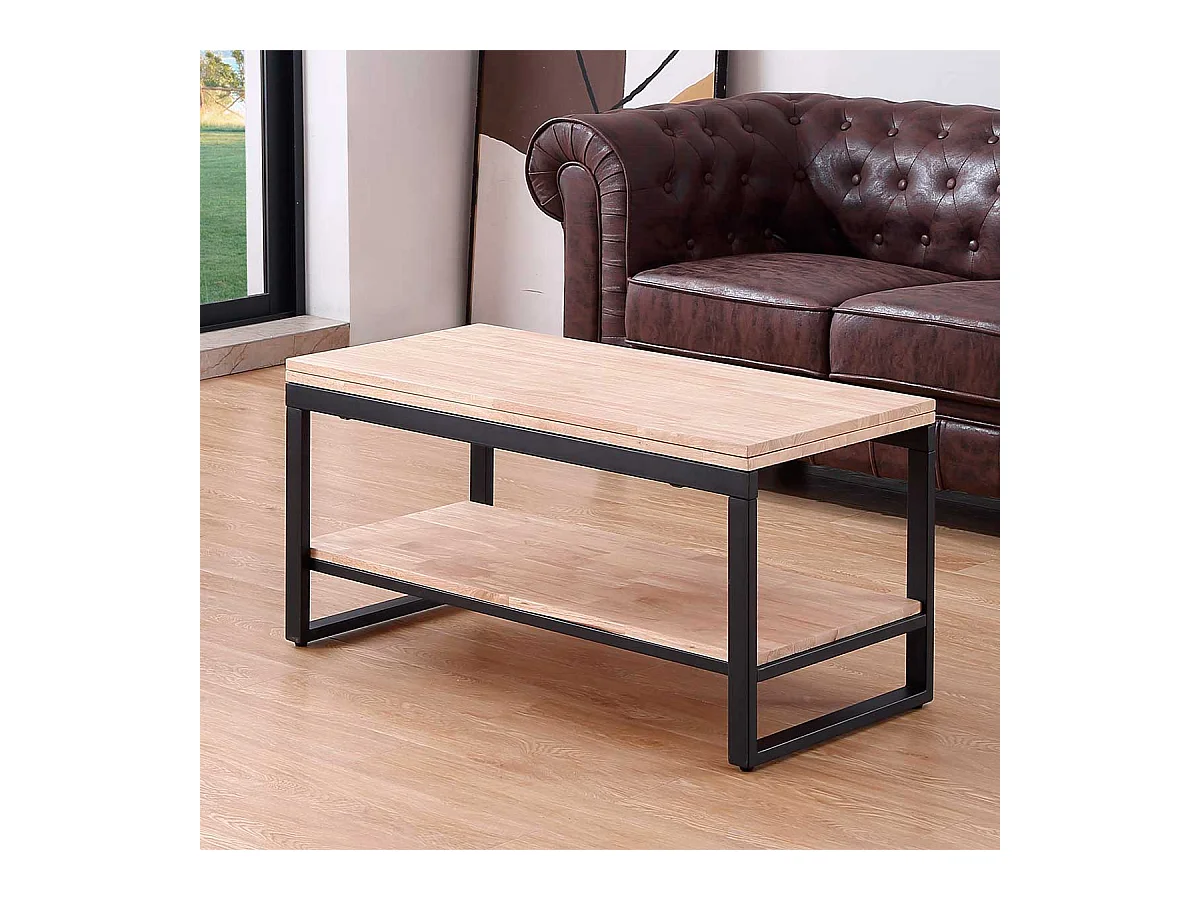 Mesa de centro Steve elevable y extensible + estante inferior roble Nordish/negro Adec