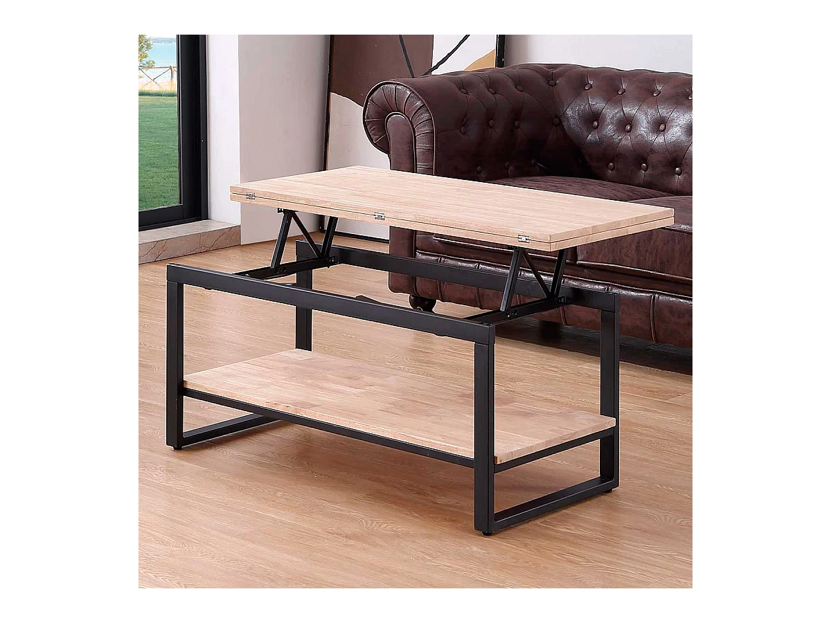 Mesa de centro Steve elevable y extensible + estante inferior roble Nordish/negro Adec