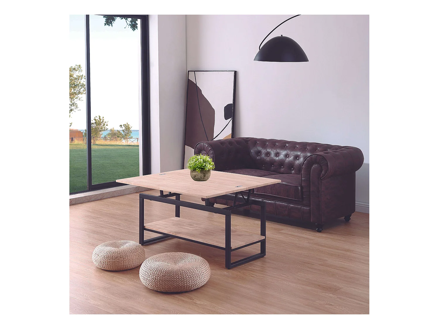 Mesa de centro Steve elevable y extensible + estante inferior roble Nordish/negro Adec