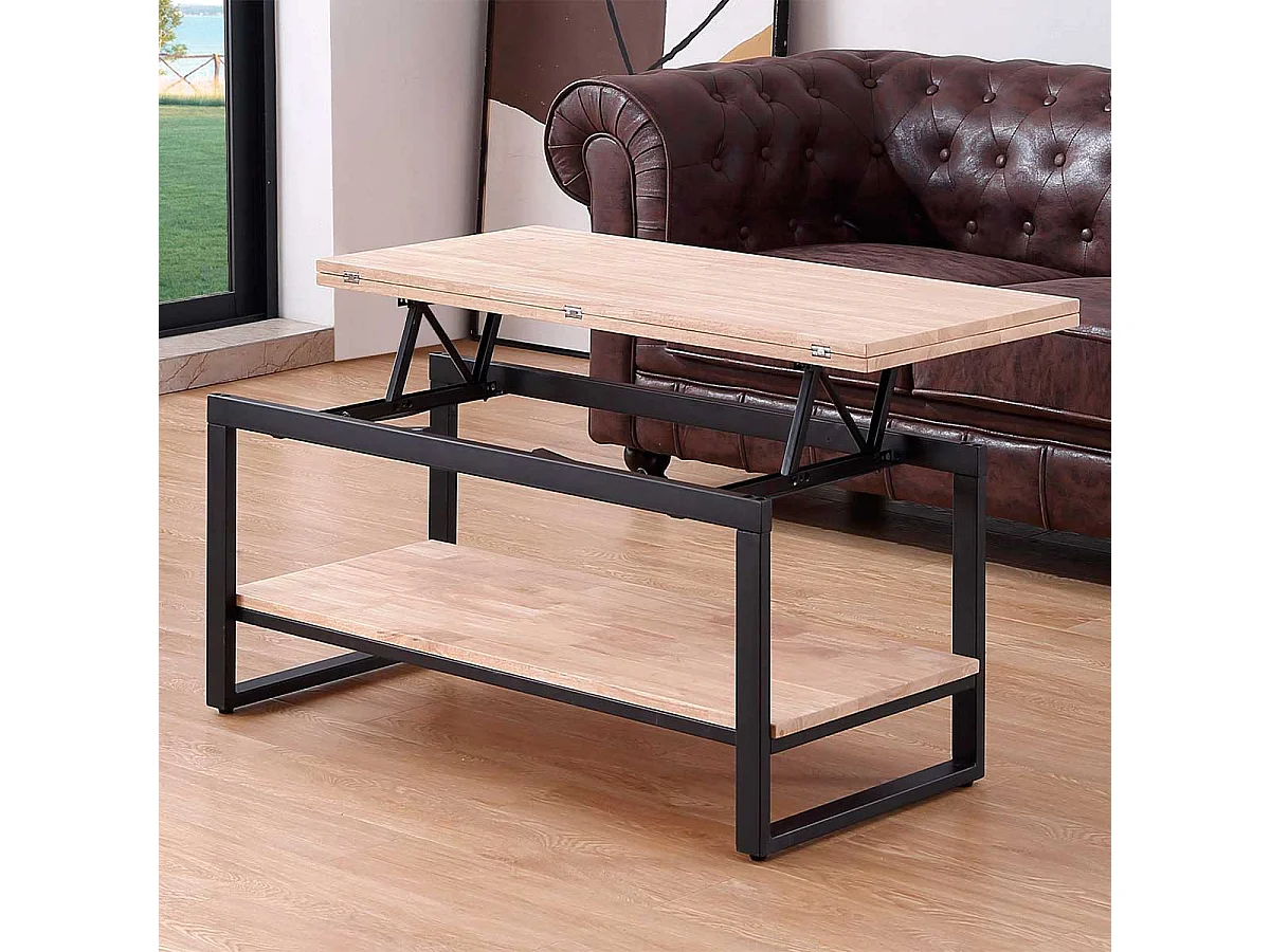 Mesa de centro Steve elevable y extensible + estante inferior roble Nordish/negro Adec