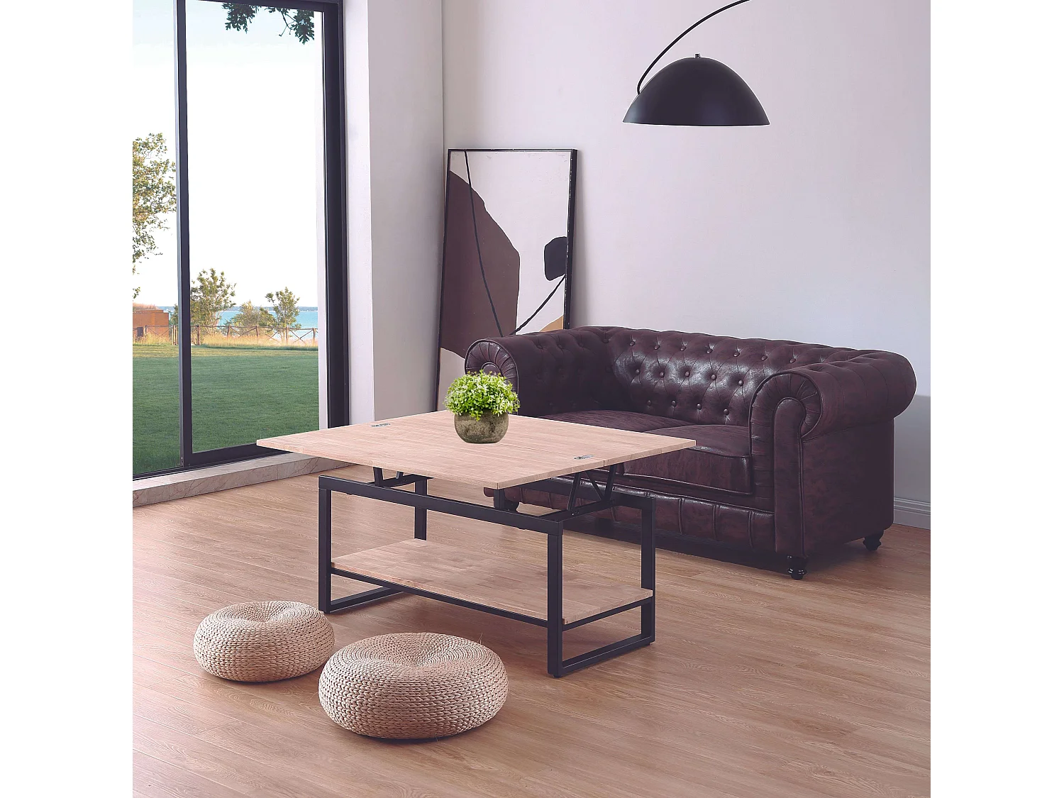 Mesa de centro Steve elevable y extensible + estante inferior roble Nordish/negro Adec