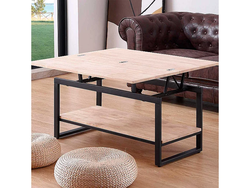 Mesa de centro Steve elevable y extensible + estante inferior roble Nordish/negro Adec