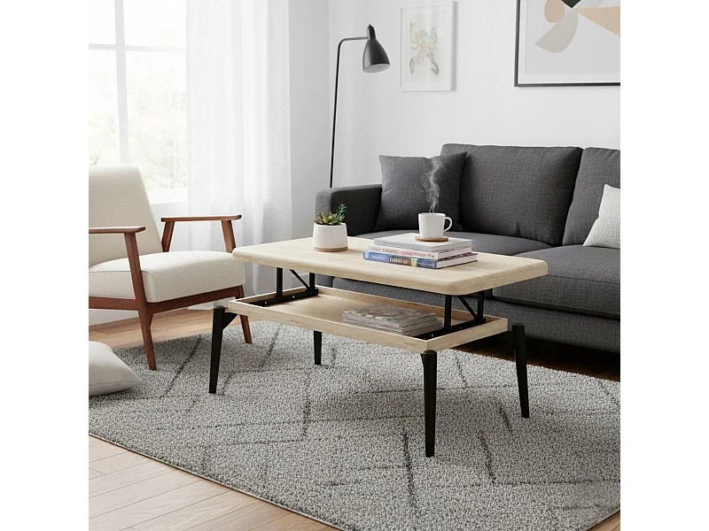 Mesa de centro elevable Moon roble nordish/negro 47-62x120x60 cm Adec