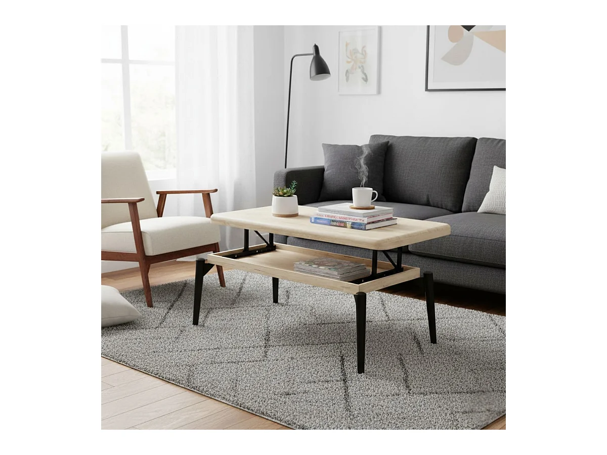 Mesa de centro elevable Moon roble nordish/negro 47-62x120x60 cm Adec