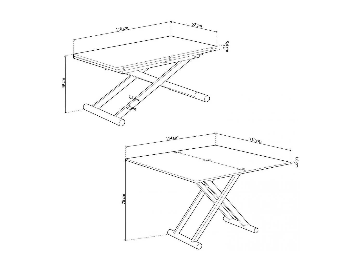 Mesa de centro elevable Natural convertible en mesa de comedor roble Nordish/blanco 49x110x57 cm Adec