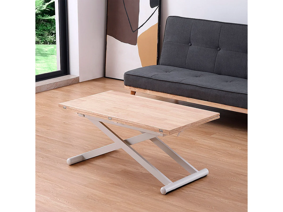 Mesa de centro elevable Natural convertible en mesa de comedor roble Nordish/blanco 49x110x57 cm Adec