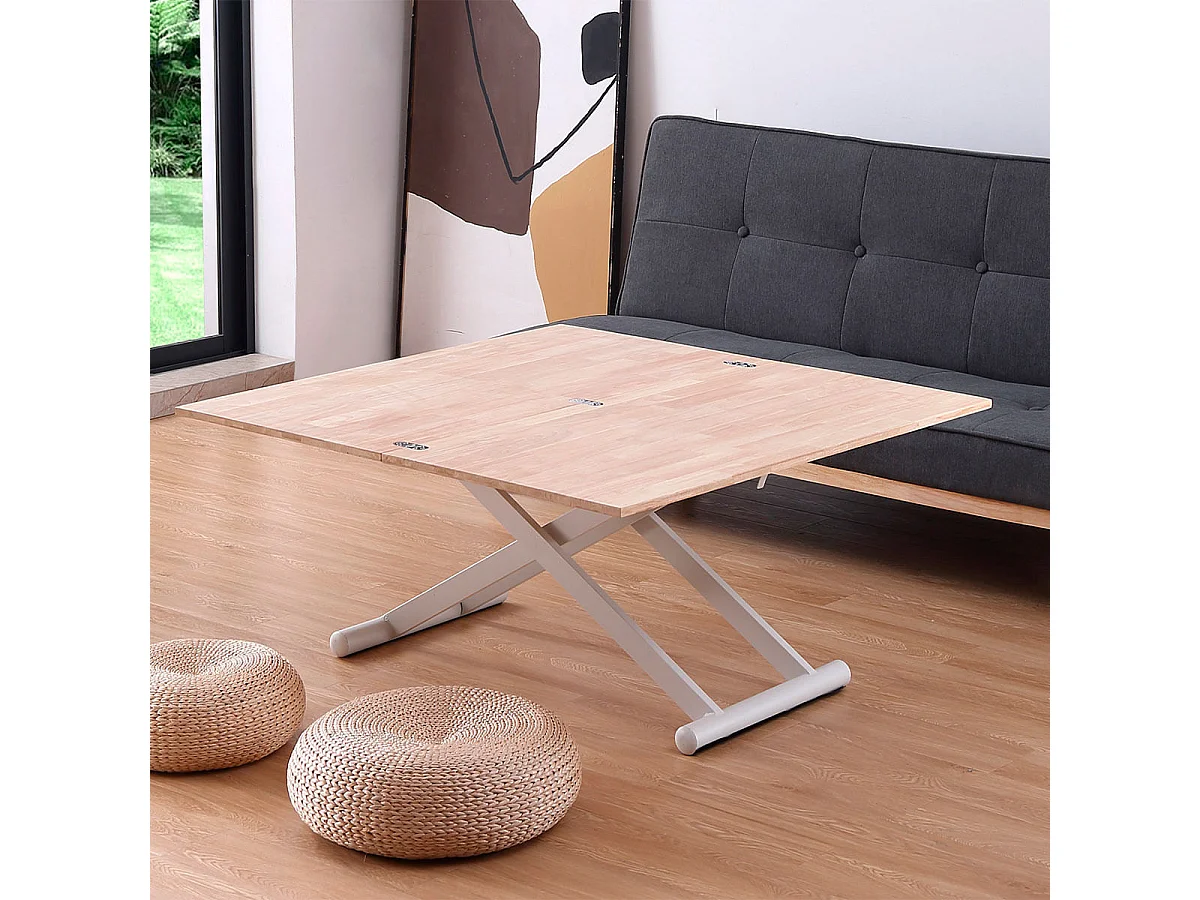 Mesa de centro elevable Natural convertible en mesa de comedor roble Nordish/blanco 49x110x57 cm Adec
