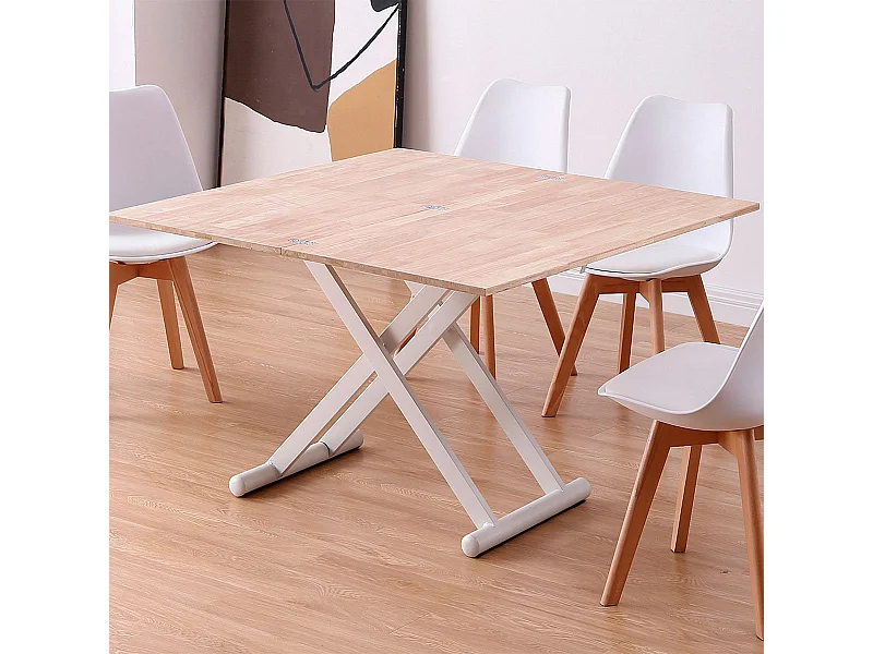 Mesa de centro elevable Natural convertible en mesa de comedor roble Nordish/blanco 49x110x57 cm Adec