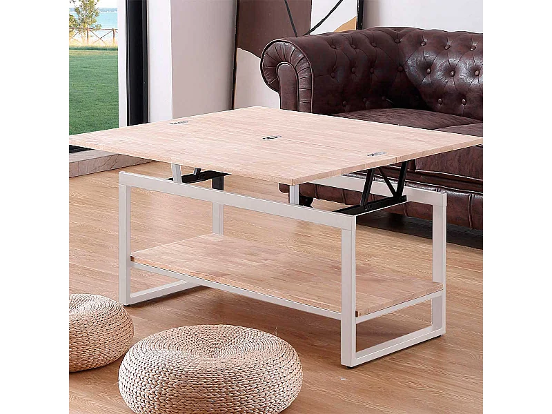 Mesa de centro Steve elevable y extensible + estante inferior roble Nordish/blanco Adec