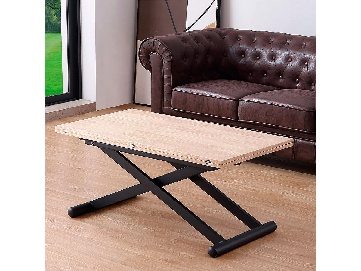 Mesa de centro elevable Natural convertible en mesa de comedor roble Nordish/negro 49x110x57 cm Adec