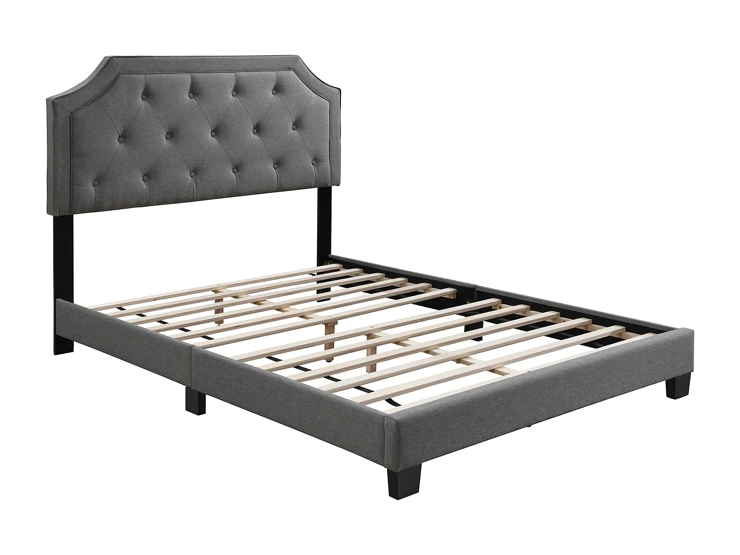 Cama 140 x 190 cm con cabecero acolchado - Gris claro - ANDEYO